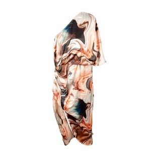 Made With Love Dress  Women XXL Orange Marble Plus Size Asymmetric Satin Feel